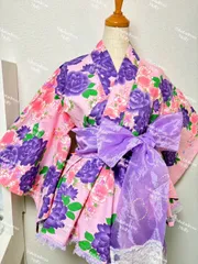 (๑ơ ₃ ơ)✨パープルピンク👑浴衣ドレス大人ミニ
