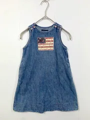 Ralph Lauren ラルフローレン 子供服 ワッペン デニム ジャンパースカート ワンピース size100/青 ■■ キッズ