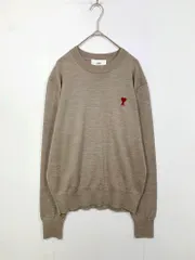 ami paris アミパリス ハートロゴ刺繍 薄手 クルーネック ニット セーター sizeS/ベージュ ■◇◎レディース