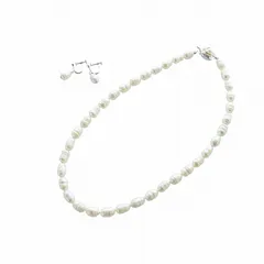 ノーブランド品 ネックレス イヤリング 2点セット アクセサリー 両耳用 ねじ式 パール 真珠 10mm シルバー925 白 ホワイト ■GY18 /MQ