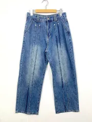 YOLO ヨロ ユニセックス ワイド ジーンズ センターライン入り デニムパンツ 青 ■■ レディース