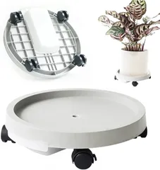 植木鉢台 鉢置台 貯水付き移動花台 鉢受台 可動式 フラワースタンド 鉢置台 キャスター 受け皿付き 360°回転のキャスター ロック可能 移動便利 (28.6CM ホワイト)