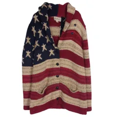 デニムアンドサプライラルフローレン Denim & Supply Ralph Lauren アメリカンフラッグ 星条旗 ニット カーディガン エンジ系 L【中古】のサムネイル