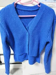 ダブルカーディガン ブルー 中 55