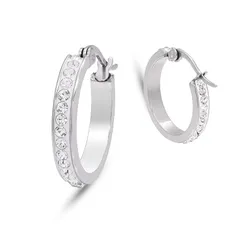 【新品】 [Adelina Style] リングピアス レディース 人気 フープピアス 大きめ 1ペア 幅3.6mm キュービックジルコニア ラインストーン ピアス サージカルステンレス 金属アレルギー対応 (シルバー 20mm)