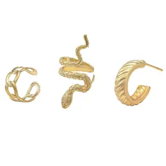 【新品】 ルナリ ピアス イヤーカフ 3点セット 蛇 スネーク ジュエリー アクセサリー フープ リング 片耳用 調節可能 ゴールド (ゴールド) 0