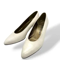 イヴサンローラン YSL パンプス ポインテッドトゥ プレーン レザー 本革 オフホワイト アイボリー 36 23cm ヴィンテージ クラシック YSLロゴ レディース ハイヒール エレガント フェミニン フォーマル オフィス ビジネス 通勤 CT1