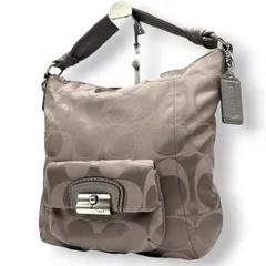 【美品】コーチ COACH オプアート 14904 ハンドバッグ ターンロック ナイロン レザー 本革 グレー トープ パープル系 ビンテージ クラシック エレガント 上品 鞄 カバン レディース 婦人 普段使い お出かけ 収納力 ロゴ金具 カジュアル U1