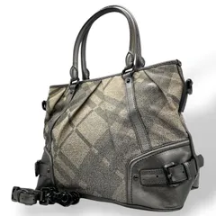 Burberry バーバリー ノバチェック キャンバス レザー 2WAY トートバッグ ショルダーバッグ グレージュ グレー ブラック金具 レディース A