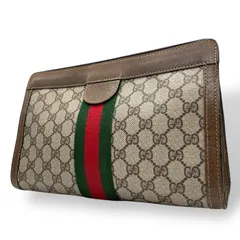 GUCCI グッチ GGスプリーム シェリーライン クラッチバッグ ヴィンテージ PVC レザー グレージュ ゴールド金具 メンズ レディース K9
