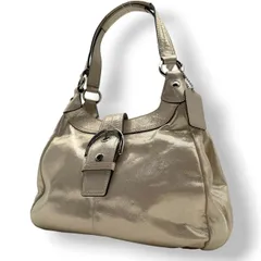 良品 コーチ COACH トートバッグ ワンショルダー シグネチャー PVC レザー アイボリー ゴールド メタリック レディース お出かけ 上品 高級 エレガント クラシック カバン 手提げ 肩掛け 鞄 普段使い レトロ シック 大人 デイリー s88