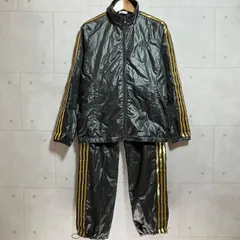 adidas アディダス ウインドブレーカー セットアップ ナイロンジャケット ジャージ 上下セット XL ロゴ 刺繍 ブラック ゴールド 黒 金 トレーニング スポーツ レディース SU-10-30