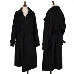 コムデギャルソンCOMME des GARCONS ウールナイロンボタンレストレンチコート 黒M位