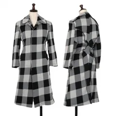 コムコム コムデギャルソンCOMME des GARCONSポリブロックチェックフライフロントコート 黒グレーMのサムネイル