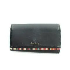 ポールスミス PAUL SMITH キーケース 4連 レザー マルチストライプ 型押しロゴ 黒 ブラック ■GY18 /MQ