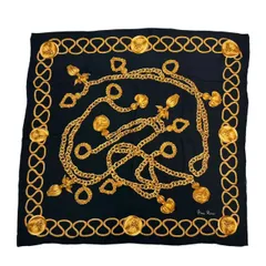 極美品 Nina Ricci ニナリッチ チェーン シルク スカーフ 大判 ブラック