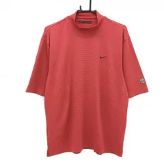 【超美品】ナイキ タイガーウッズ 半袖ハイネックシャツ レッド 細ボーダー オーバーサイズ  メンズ S(オーバーサイズ） ゴルフウェア NIKE