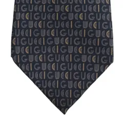 未使用 GUCCI グッチ ロゴ 総柄 シルク ネクタイ レギュラータイ スーツ ビジネス パーティ フォーマル 紺 ネイビー メンズ 古着 中古 USED