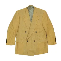 GIVENCHY ジバンシィ ヴィンテージ ウール シャドーチェック テーラードジャケット ダブルブレスト 背抜き アウター ベージュ系 メンズ 古着 中古 USED