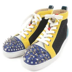 極美品□Christian Louboutin クリスチャンルブタン LOU PIK PIK ORLATO FLAT マルチスタッズ レザー メッシュ ハイカットスニーカー マルチカラー 40.5 箱・保存袋付き EU製 メンズ