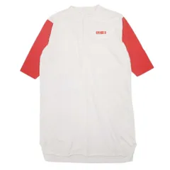 美品 GYMPHLEX ジムフレックス ハーフボタン ワンピース チュニック 七分袖 膝丈 バイカラー コットン 14 白 オフホワイト 赤 レッド レディース 古着 中古 USED