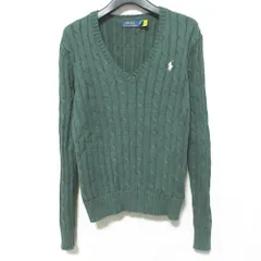 美品 POLO RALPH LAUREN ポロラルフローレン Vネック コットン ケーブルニット セーター サイズS グリーン レディース 古着 中古 USED