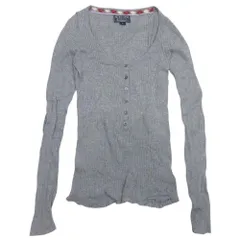 良品 POLO JEANS ラルフローレン ポロジーンズ リブ コットンニット ヘンリーネック カットソー ハーフボタン トップス 長袖 S グレー レディース 古着 中古 USED