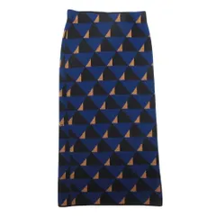 美品 DRIES VAN NOTEN ドリスヴァンノッテン ジオメトリック ニット タイト ロングスカート 幾何学模様 総柄 S 紺 ネイビー レディース 古着 中古 USEDのサムネイル