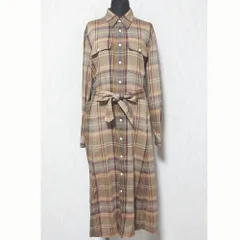 美品 POLO RALPH LAUREN ポロラルフローレン チェック柄 ベルト付き シャツワンピース サイズ4 ブラウン レディース 古着 中古 USED