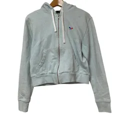 良品 MAISON KITSUNE メゾンキツネ トリコロールフォックス クロップド フーディ ジップアップパーカー S ライトブルー レディース 古着 中古 USEDのサムネイル