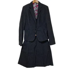 美品 Paul Smith ポールスミス ブラックレーベル ストライプ ジャケット ひざ丈 スカート スーツ セットアップ 42 ブラック レディース 古着 中古 USED