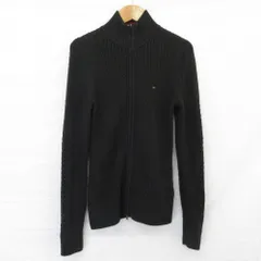 美品 TOMMY HILFIGER トミーヒルフィガー ジップアップ ケーブルニット ジャケット Sサイズ ブラック レディース 古着 中古 USED