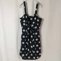 M1-02882 【Women】 キャミワンピース (9号：S相当) /紺×白 ドット柄 表、左下のリボンタイにシミ有 K-夏