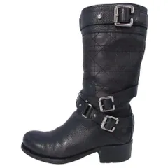美品 Christian Dior クリスチャンディオール BIKER CANNAGE LOW BOOT 2.5CM バイカーブーツ カナージュ 35.5D/22.5 黒 レディース 古着 中古 USED
