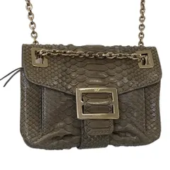 美品 Roger Vivier ロジェヴィヴィエ パイソンレザー チェーンショルダーバッグ グレー レディース 古着 中古 USEDのサムネイル