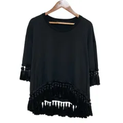 美品 Dolce & Gabbana ドルチェアンドガッバーナ フリンジタッセル Tシャツ ブラウス F8M04Z サイズ44 ブラック レディース 古着 中古 USEDのサムネイル