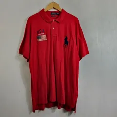 Polo Ralph Lauren ポロラルフローレン 半袖 ポロシャツ ビッグポニー 星条旗 アメリカ 国旗 刺繍 古着 レッド XXL 大きいサイズ D176