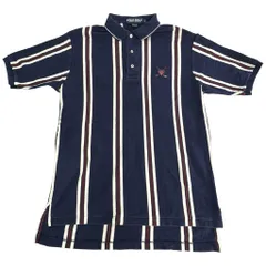 90年代 POLO GOLF ポロゴルフ ラルフローレン ストライプポロシャツ ネイビー(メンズ L)中古 古着 X8124
