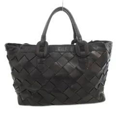 イビサ IBIZA ハンドバッグ レザー 黒 ブラック 編み込み ファスナー開閉 /FF ■GY18