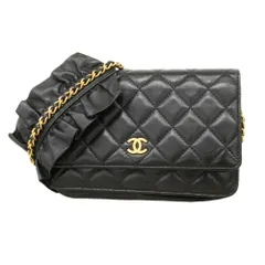 シャネル(Chanel) シャネル 財布・ショルダーウォレット マトラッセ チェーンショルダー ラムスキン ブラック レディース