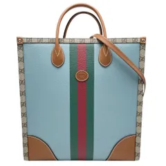 グッチ 2WAY レディース ウェブGG ミディアムトートバッグ ハンドバッグ ショルダーバッグ 肩掛け 斜め掛け GGスプリーム GUCCI 723885 PVCコーティングキャンバス レザー ブルー 青 ベージュ シルバー金具 美品【中古品】