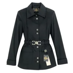 Ed10 【デッドストック】 Vintage FENDI フェンディ ベルテッドコート 薄手ジャケット FFロゴボタン 42 ブラック コットンu02tのサムネイル