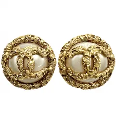 シャネル イヤリング レディース ラウンド アクセサリー ヴィンテージ  ココマーク CHANEL GP  フェイクパール   93A ゴールド 約35.0g 1993年【中古品】