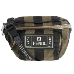 フェンディ ボディバッグ メンズ ペカンストライプ ウエストポーチ ウエストバッグ 鞄 かばん FENDI 7VA446 キャンバス ブラウン 茶 ブラック 黒 シルバー金具【中古品】のサムネイル
