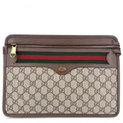 グッチ クラッチバッグ ユニセックス ハンドバッグ セカンドバッグ ポーチ シェリーライン GUCCI 597619 GGスプリームキャンバス レザー べージュ ブラウン 茶 ゴールド金具 美品【中古品】