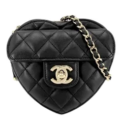 シャネル ショルダーバッグ レディース 斜め掛け ミニチェーンショルダーバッグ  マトラッセ  ポシェット コインケース ハートモチーフ CHANEL ラムスキン ブラック 黒 ゴールド金具 美品【中古品】