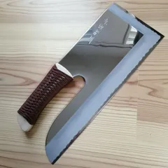 【送料無料】越前刃物　九頭龍川　職人仕様　そば切包丁　ステンレス特殊鋼　鏡面仕上　330ｍｍ　片刃　茶紐巻柄　蕎麦切包丁　麺切包丁　父の日　贈り物　690108