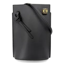 ロエベ ショルダーバッグ レディース アナグラム ダイスポケット ミニバッグ ショルダーポーチ 肩掛け 斜め掛け LOEWE C630R12X01 レザー ブラック 黒 ゴールド金具【中古品】