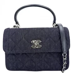 シャネル 2WAY レディース マトラッセ ココマーク ハンドバッグ ショルダーバッグ 肩掛け 斜め掛け チェーンショルダー ターンロック CHANEL デニム レザー ネイビー 紺 シルバー金具 美品【中古品】