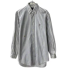 90s Ralph Lauren 長袖 ストライプシャツ M ホワイト パープル ボタンダウン ストライプ柄 90年代 ポニー刺繍 長袖シャツ 春物 a804-5450